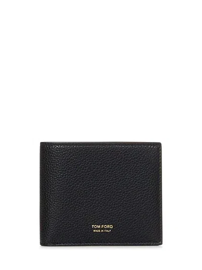 Tom Ford Men's T Line Two-tone Grained Leather Bifold Wallet In Black