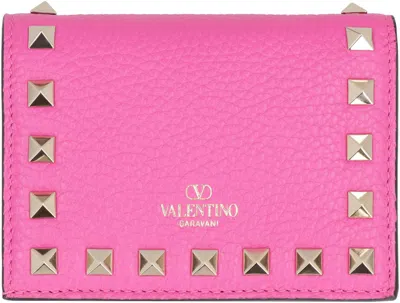 Valentino Garavani Valentino  - Rockstud Small Leather Flap-over Wallet In Fuchsia