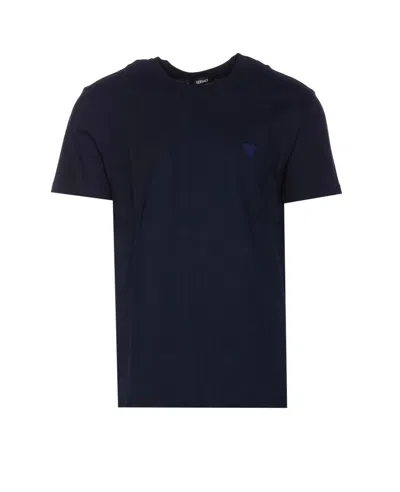 Versace Medusa-embroidered Cotton T-shirt In Blue