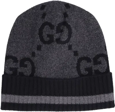 Gucci Canvy Cashmere Knit Beanie Hat In Grey