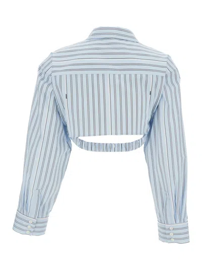 Jacquemus 'la Chemise Bahia' Lighrt Blue Cropped Striped Shirt In Cotton Woman
