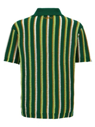 Marni Striped Polo Shirt In Green