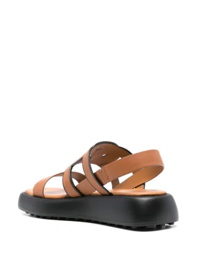 Tod's Leather Platform Sandals In Leather Brown