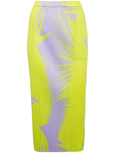 Issey Miyake Lime Printed Plissé Effect Skirt - Women's - Polyester In Purple