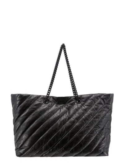 Balenciaga Carry All Crush Leather Tote In Black