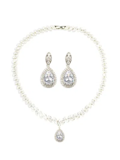 Eye Candy La Women's 2-piece The Luxe May Silvertone & Cubic Zirconia Necklace & Earrings Set In Brass