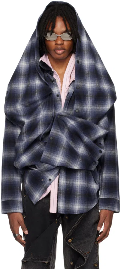 Y/project Snap-off Check Shirt In Blue/grey