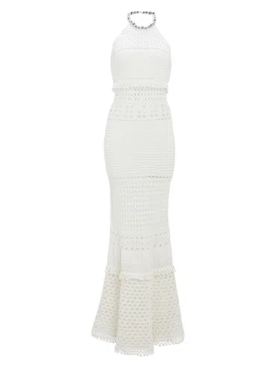 Retroféte Mesa Crochet-knit Halterneck Dress In Iridescent White