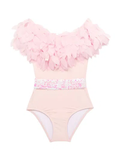 Stella Cove Little Girl's & Girl's Petals & Sequin Belt One-piece Swimsuit In Pink