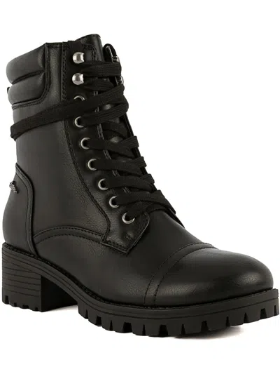Sugar Oraura Womens Faux Leather Combat & Lace-up Boots In Black