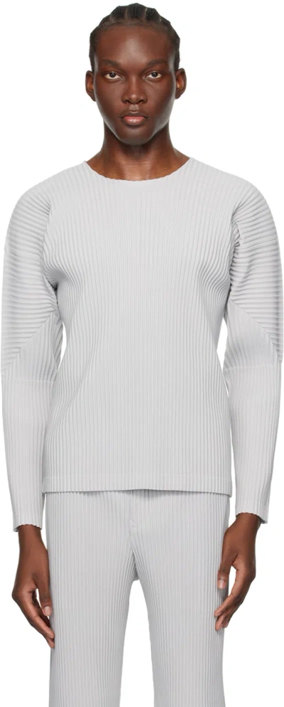 Issey Miyake Pleated Long-sleeve T-shirt In 11-light Gray