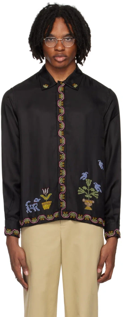 Bode Garden Sampler Silk Shirt In Black