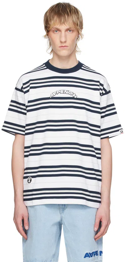Aape By A Bathing Ape Logo-embroidered Striped Cotton T-shirt In White