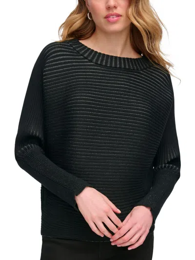Dkny Jeans Womens Ribbed Dolman Sleeves Pullover Sweater In Black