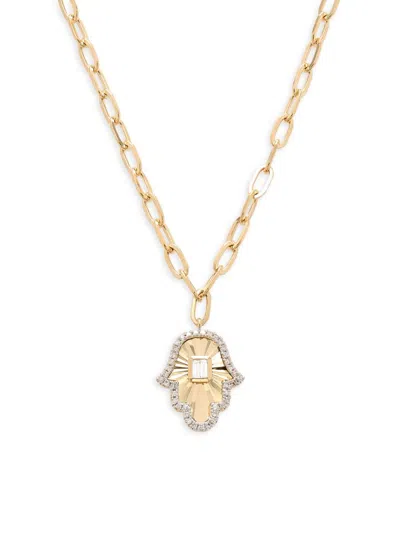 Effy Women's 14k Yellow Gold & 0.21 Tcw Diamond Hamsa Pendant Necklace