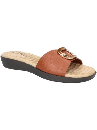 Easy Street Sunshine Womens Faux Leather Slide Sandals In Brown