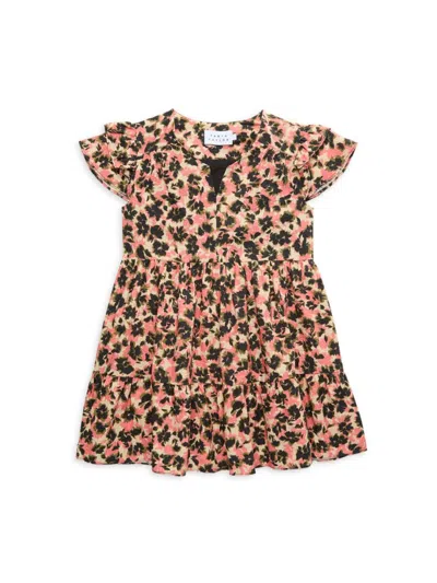 Tanya Taylor Kids' Girl's Marisol Leaf Print Mini Dress In Shell Pink