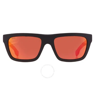Hugo Boss Red Multilayer Rectangular Men's Sunglasses Boss 1450/s 0pgc/uz 57 In Black