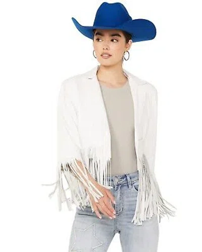 Pre-owned Cripple Creek Women's Cropped Fringe Jacket - Ll16459-01 In White