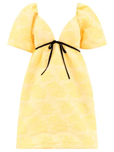 Ganni "botanical Jacquard" Dress In Yellow