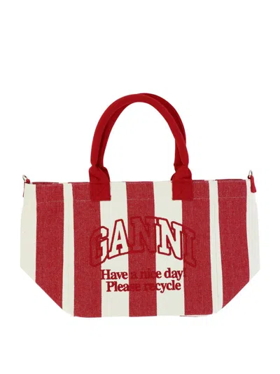 Ganni Striped Tote Bag In Red