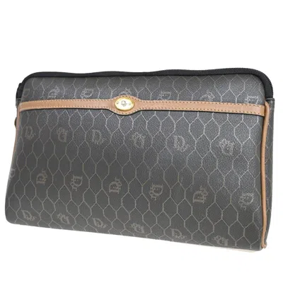 Dior Honeycomb Brown Canvas Clutch Bag () In Black