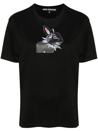 Junya Watanabe Bunny-print Cotton T-shirt In Black