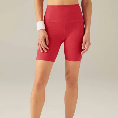 Beyond Yoga Spacedye High Waisted 7" Biker Short In Paradise Coral Heather In Red