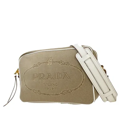 Prada Logo Jacquard Brown Canvas Shoulder Bag () In Neutral