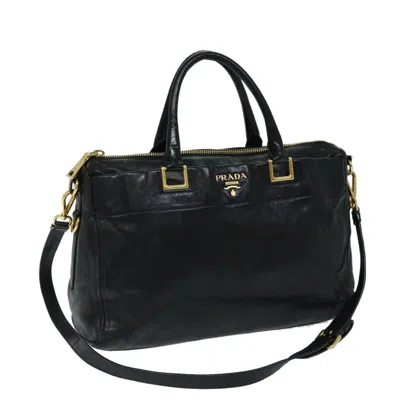 Prada Vitello Leather Tote Bag () In Black