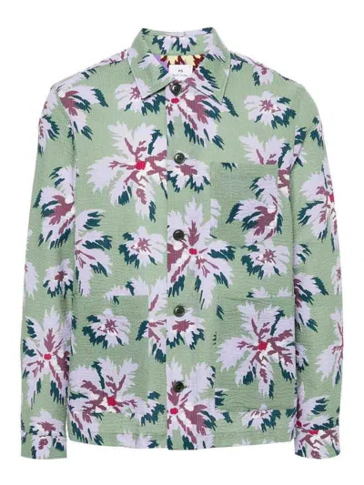 Paul Smith Floral-print Seersucker Shirt Jacket In Military Green