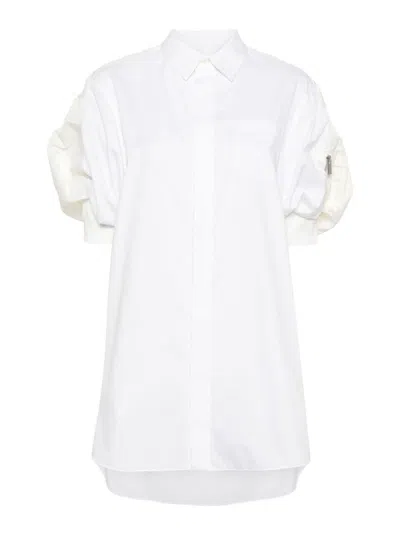 Sacai Cotton Poplin & Nylon Twill Mini Dress In White