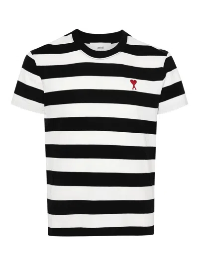 Ami Alexandre Mattiussi Ami De Coeur Cotton Striped T-shirt In Black