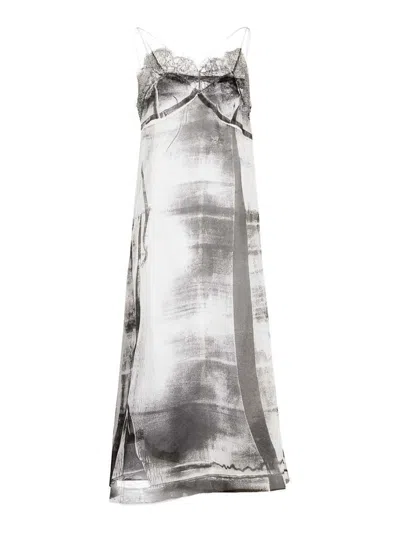 Maison Margiela Freeze-frame Silk Midi Dress In Grey