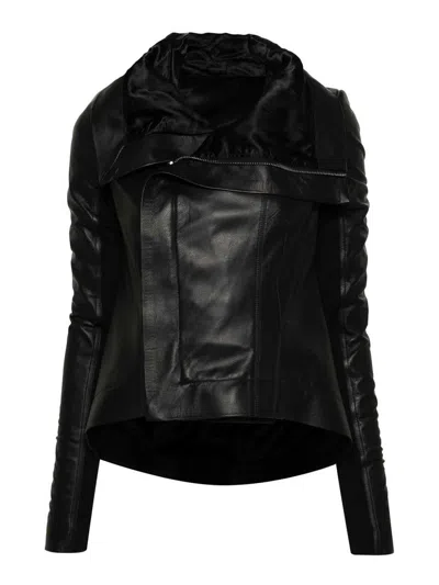 Rick Owens Naska Leather Biker Jacket In Black