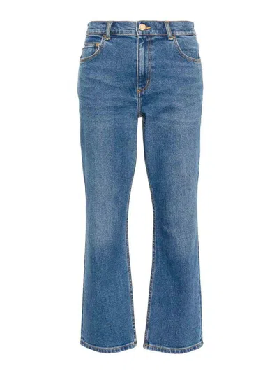 Tory Burch Cropped Flared Denim Jeans In Blue