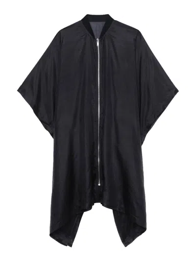Rick Owens Zip-front Silk Coat In Black