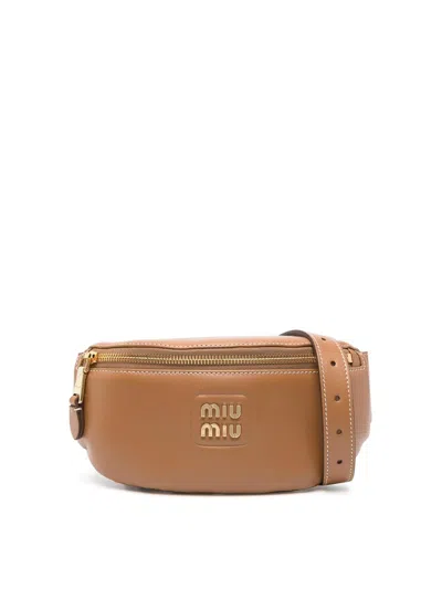 Miu Miu Logo-lettering Leather Belt Bag In Caramel