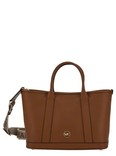 Michael Kors 'luisa' Beige Tote Bag With Mk Logo Detail In Grain Leather Woman