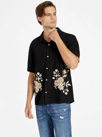 Guess Factory Eco Gaudi Embroidered Linen Shirt In Black