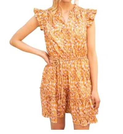 Voy Braid Waist Tie Ruffle Print Dress In Mustard In Yellow