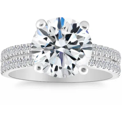 Pompeii3 4 1/2ct Diamond Engagement Ring Multi-row Pave Diamonds White Gold Lab Grown