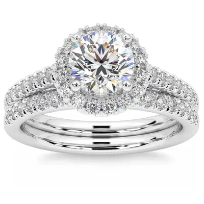 Pompeii3 F/vs 1.50ct Halo Diamond Engagement Wedding Ring Set 14k Gold Lab Grown In Multi