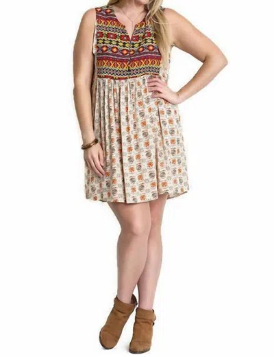 Umgee Sleeveless Printed Peasant Dress In Taupe Mix In Multi