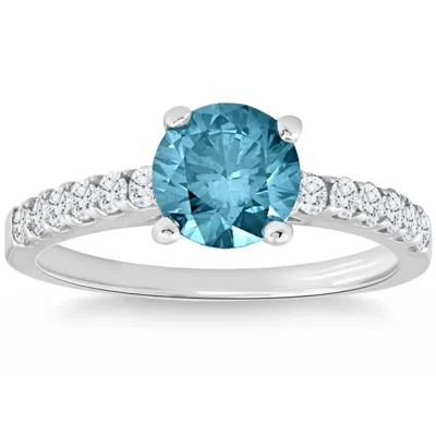 Pompeii3 1 1/2ct Blue & White Diamond Engagement Ring 14k White Gold Lab Grown