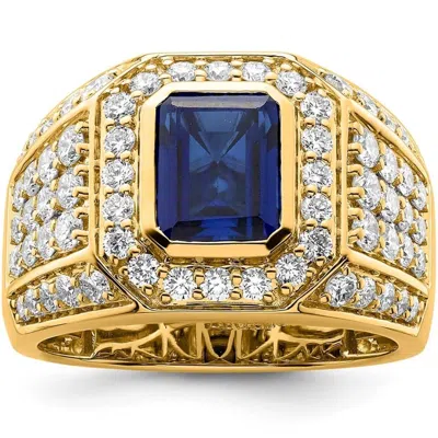 Pompeii3 4 1/2ct Tw Men's Created Sapphire & Lab Grown Diamond Ring In 10k Yellow Gold In Multi