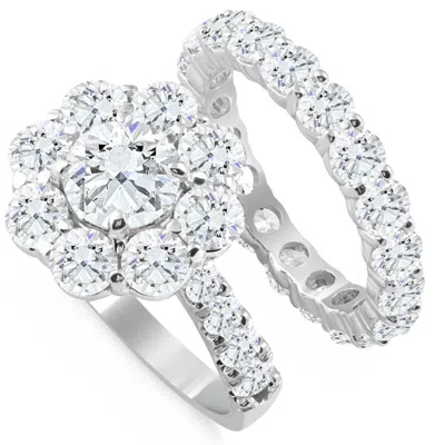 Pompeii3 6 1/2ct Tw Round Diamond Engagement Wedding Ring Set 14k White Gold Lab Grown