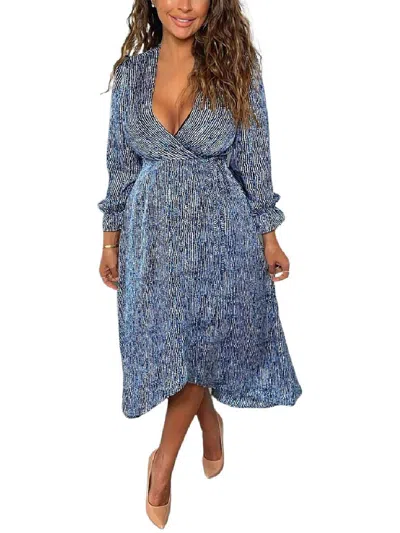 Ax Paris Womens Printed Polyester Wrap Dress In Blue
