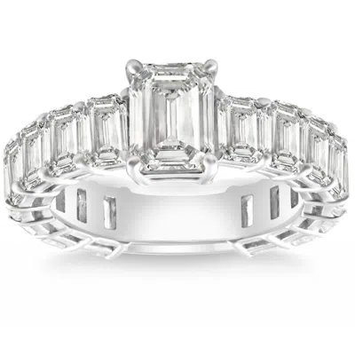 Pompeii3 Vs 7 1/2ct Emerald Cut Diamond Engagement Ring 3/4 Eternity 14k Gold Lab Grown In Multi