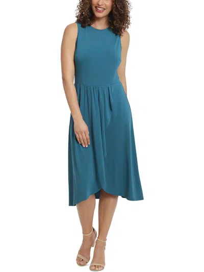 London Times Womens Asymmetric Polyester Midi Dress In Blue